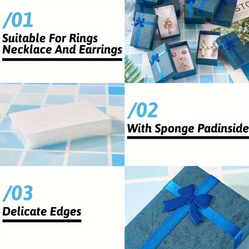 12pcs Blue Rectangular Paper Jewelry Gift Boxes with Bows